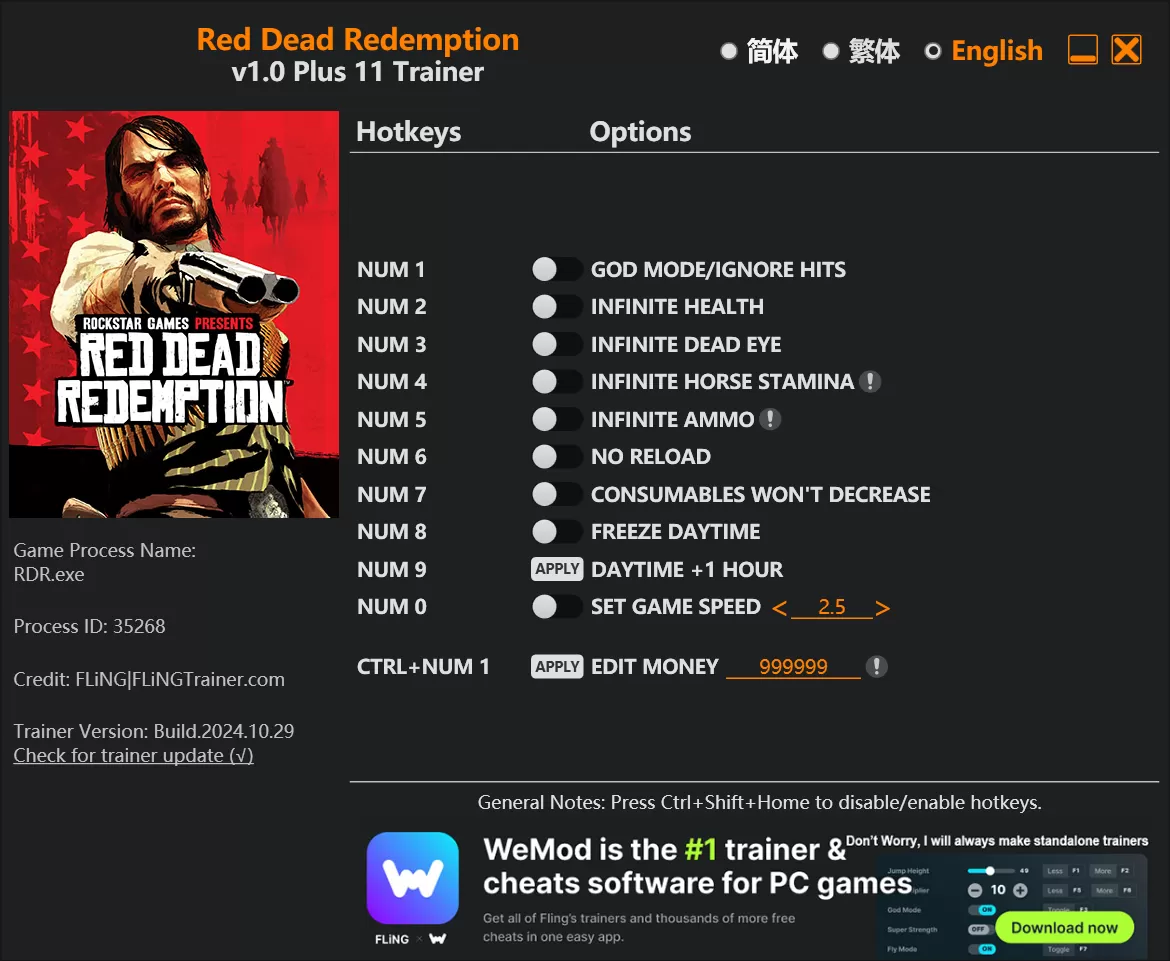 荒野大镖客1单机游戏存档编辑器 Red Dead Redemption Trainer